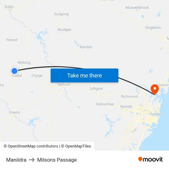 Manildra to Milsons Passage map