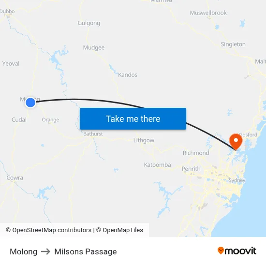 Molong to Milsons Passage map