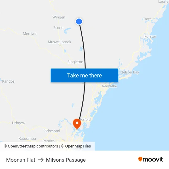 Moonan Flat to Milsons Passage map