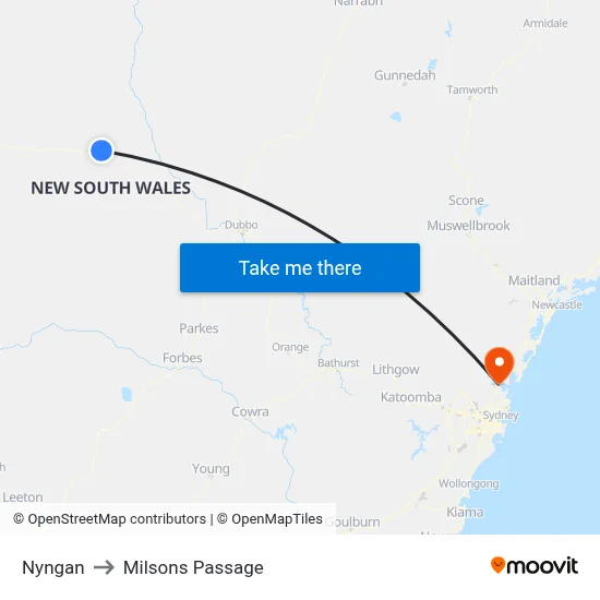 Nyngan to Milsons Passage map