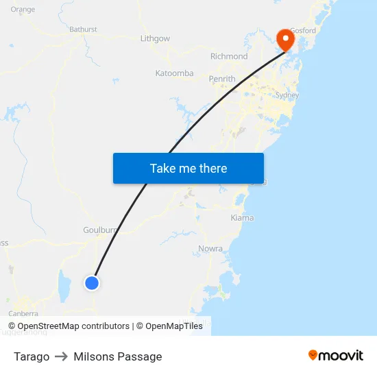 Tarago to Milsons Passage map