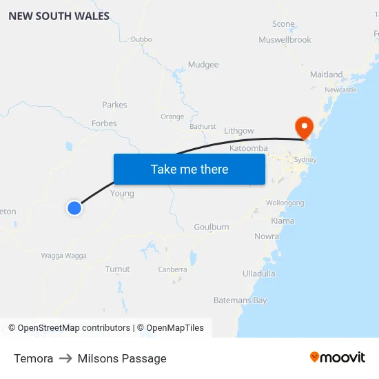 Temora to Milsons Passage map