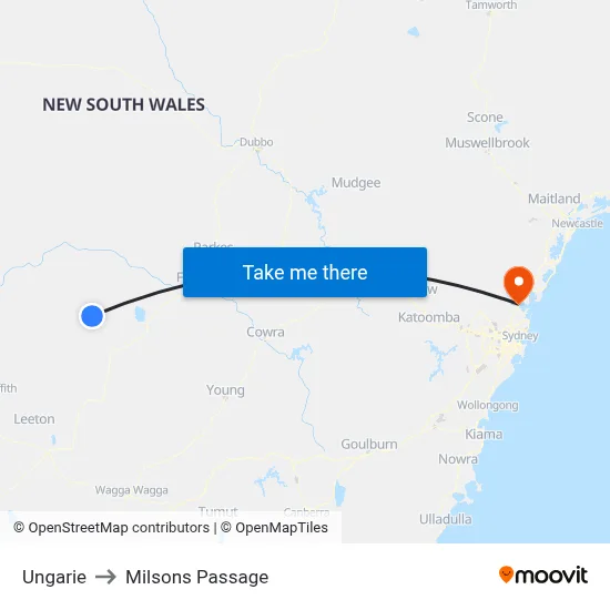 Ungarie to Milsons Passage map