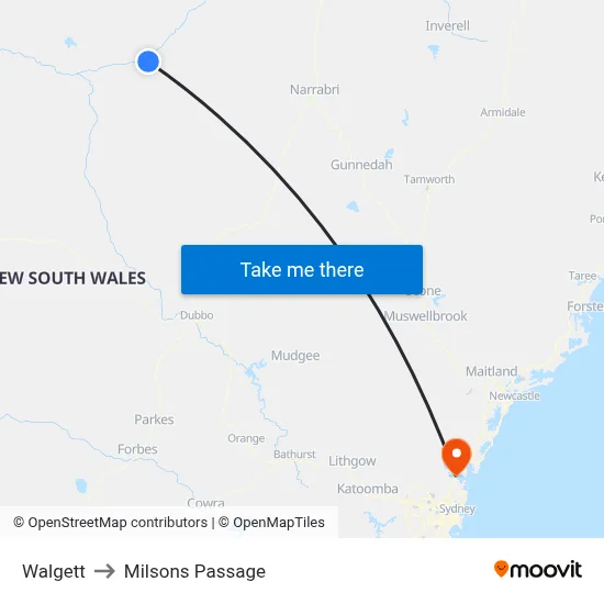 Walgett to Milsons Passage map