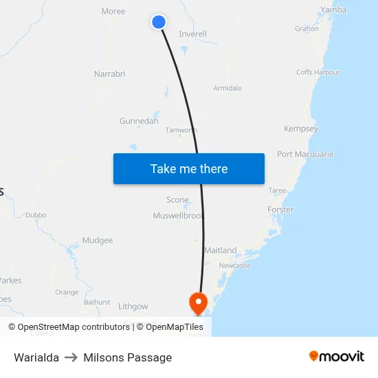 Warialda to Milsons Passage map