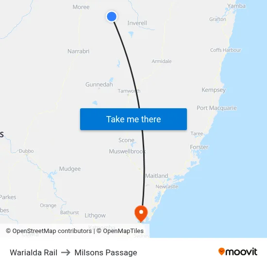 Warialda Rail to Milsons Passage map