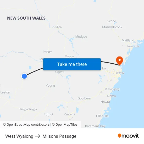 West Wyalong to Milsons Passage map