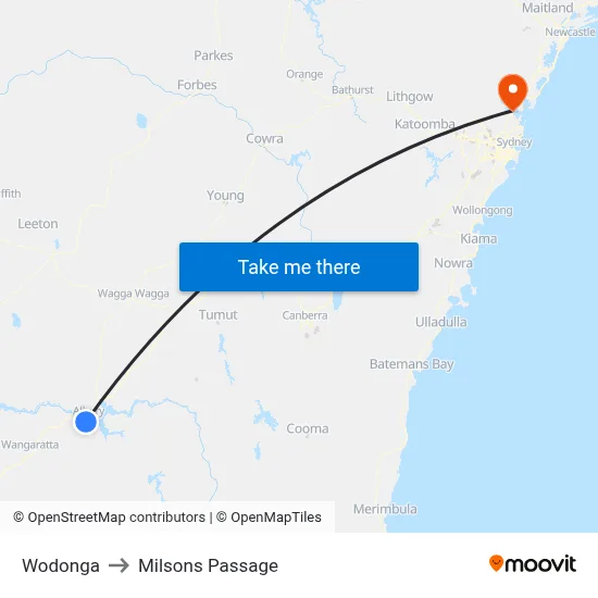 Wodonga to Milsons Passage map