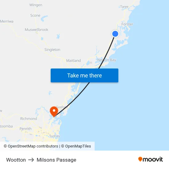Wootton to Milsons Passage map
