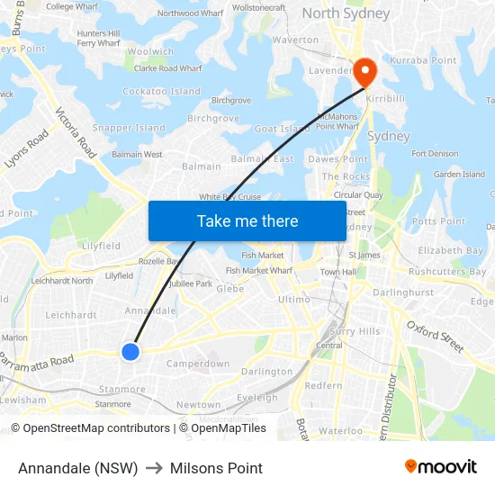 Annandale (NSW) to Milsons Point map