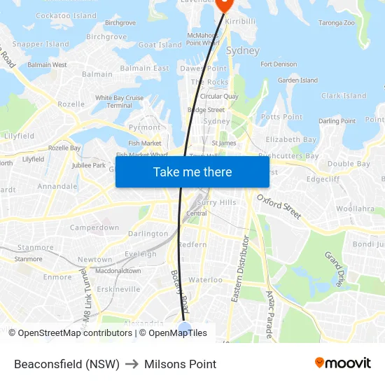 Beaconsfield (NSW) to Milsons Point map