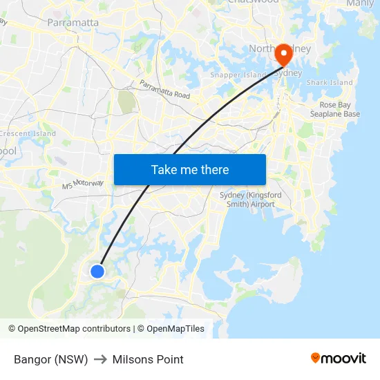 Bangor (NSW) to Milsons Point map