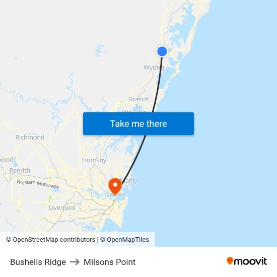Bushells Ridge to Milsons Point map