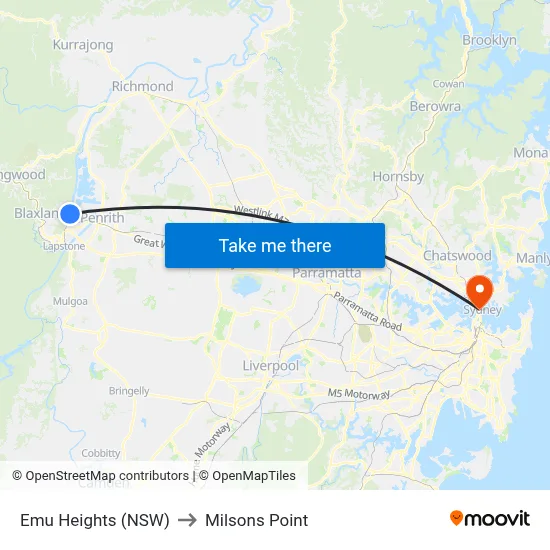 Emu Heights (NSW) to Milsons Point map