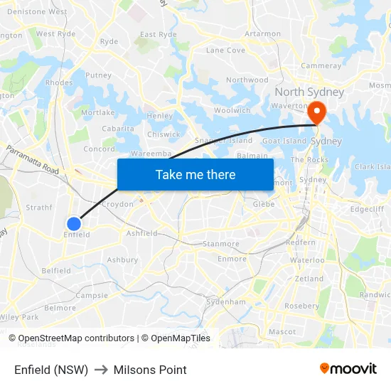 Enfield (NSW) to Milsons Point map