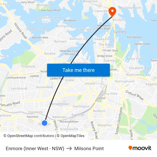 Enmore (Inner West - NSW) to Milsons Point map