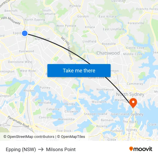Epping (NSW) to Milsons Point map
