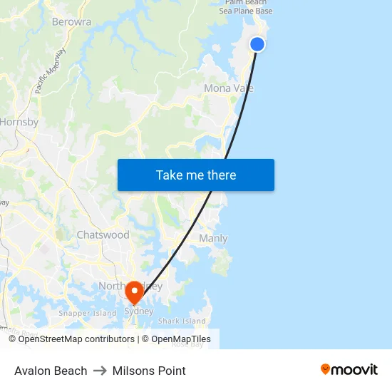 Avalon Beach to Milsons Point map