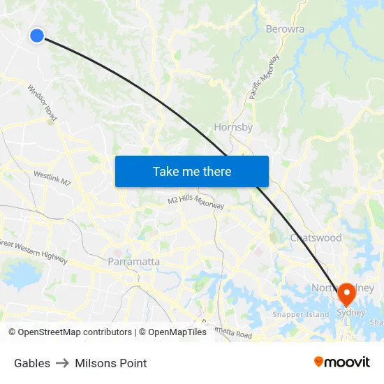 Gables to Milsons Point map