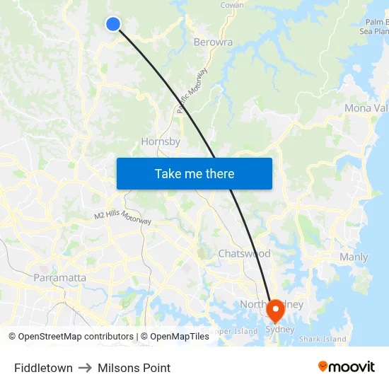 Fiddletown to Milsons Point map