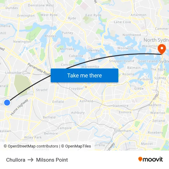 Chullora to Milsons Point map