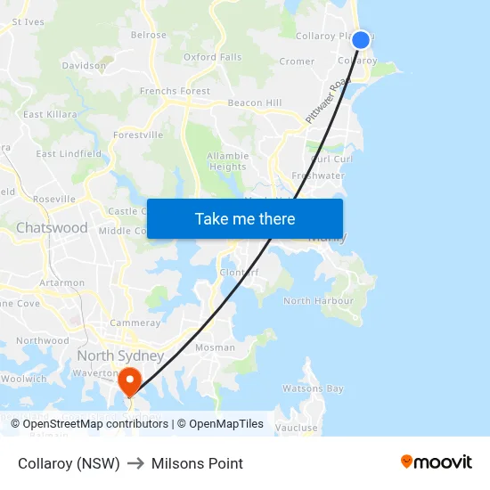 Collaroy (NSW) to Milsons Point map
