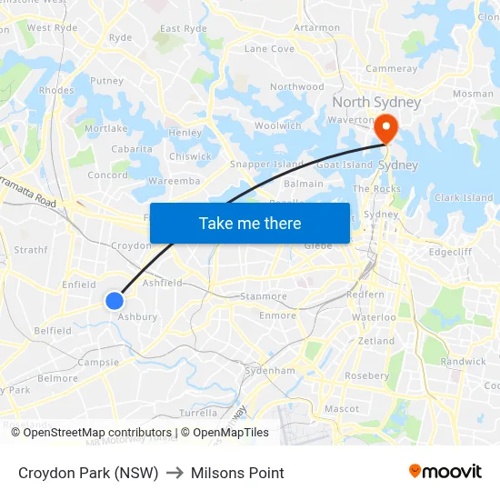 Croydon Park (NSW) to Milsons Point map