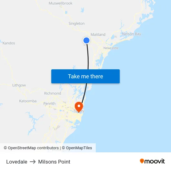 Lovedale to Milsons Point map
