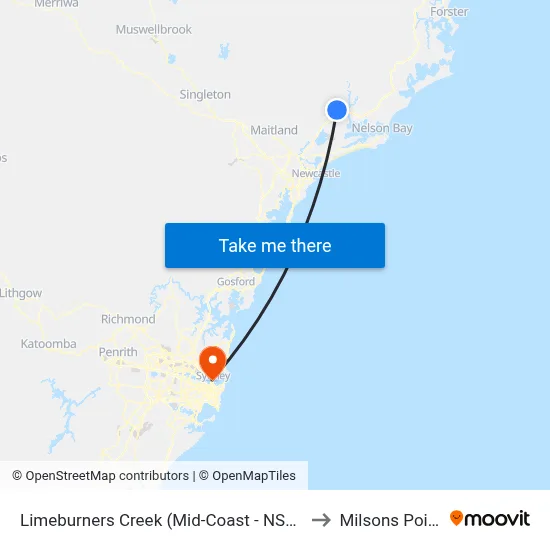 Limeburners Creek (Mid-Coast - NSW) to Milsons Point map