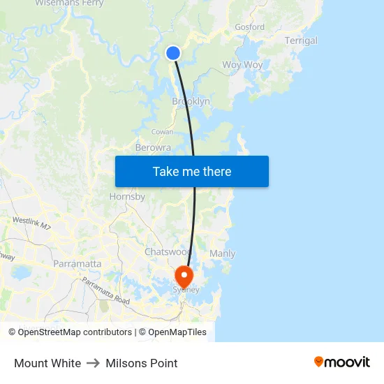 Mount White to Milsons Point map