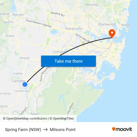 Spring Farm (NSW) to Milsons Point map