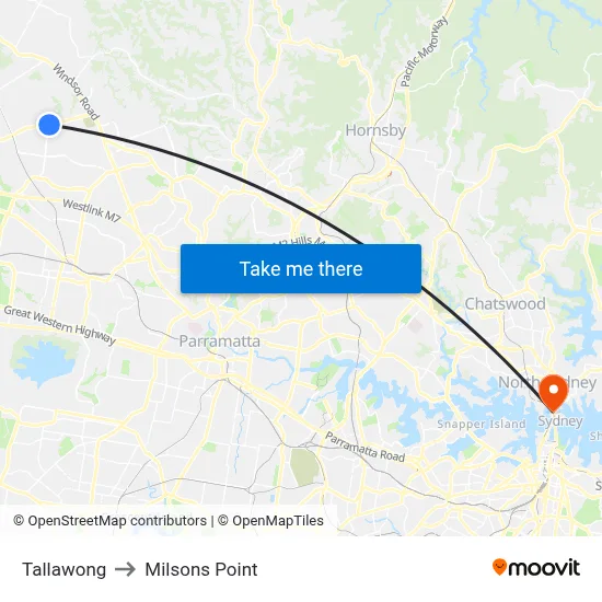 Tallawong to Milsons Point map