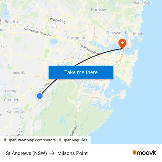 St Andrews (NSW) to Milsons Point map