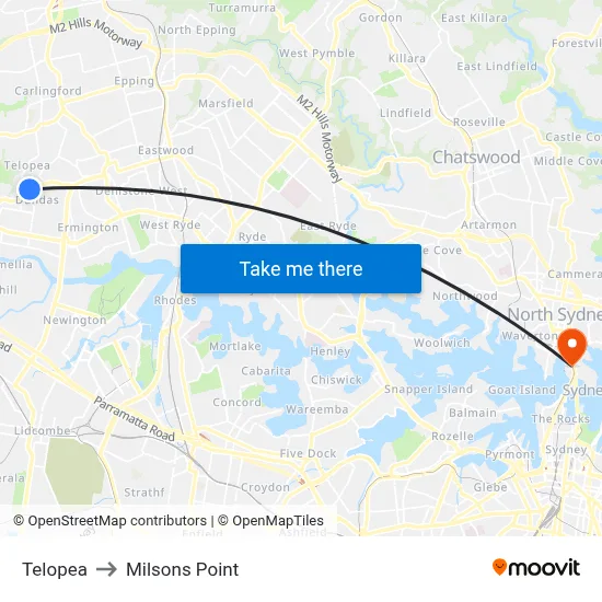 Telopea to Milsons Point map