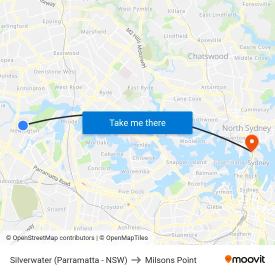 Silverwater (Parramatta - NSW) to Milsons Point map