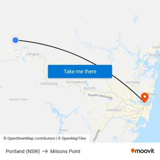 Portland (NSW) to Milsons Point map