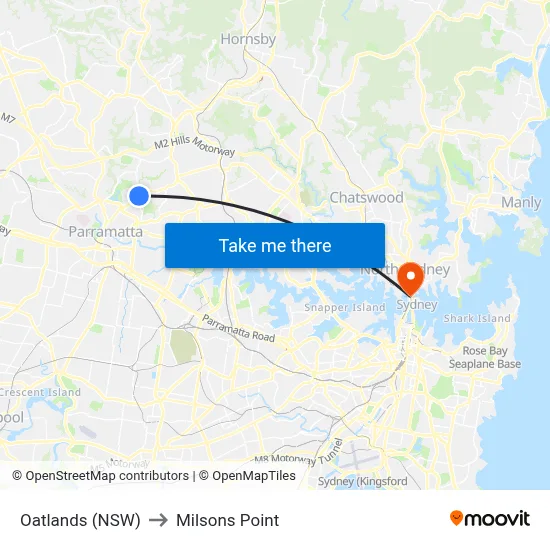 Oatlands (NSW) to Milsons Point map