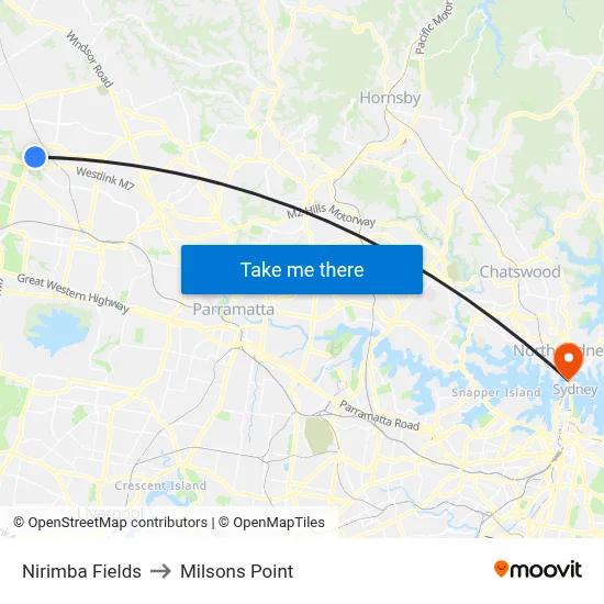 Nirimba Fields to Milsons Point map