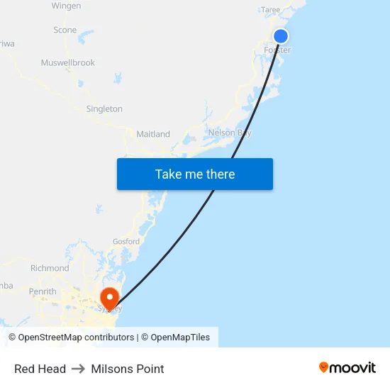 Red Head to Milsons Point map