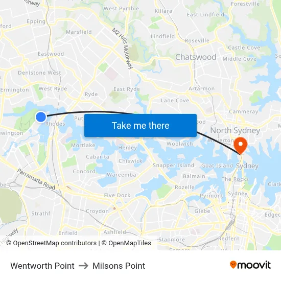 Wentworth Point to Milsons Point map