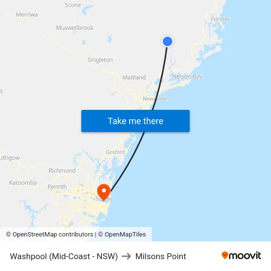 Washpool (Mid-Coast - NSW) to Milsons Point map