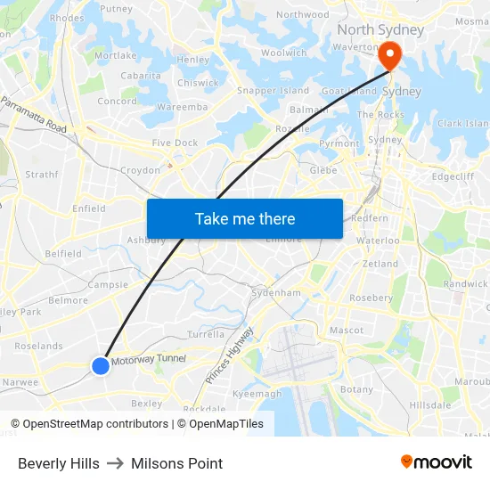Beverly Hills to Milsons Point map