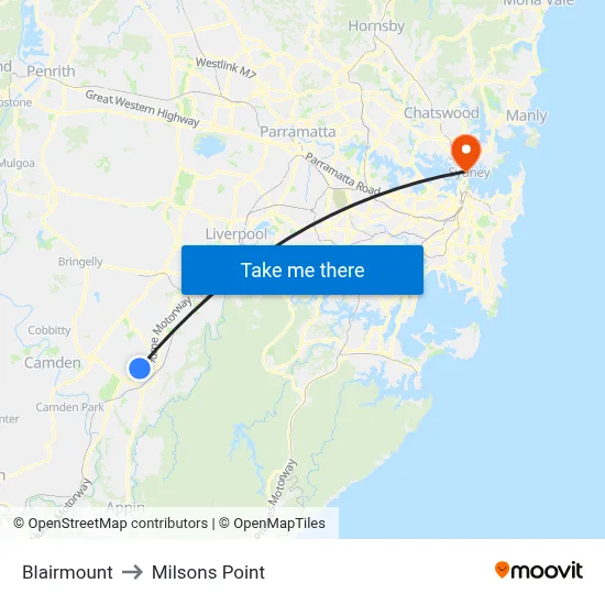Blairmount to Milsons Point map