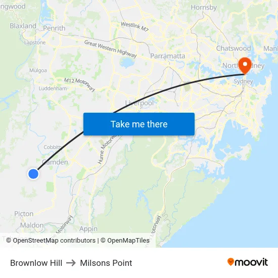 Brownlow Hill to Milsons Point map