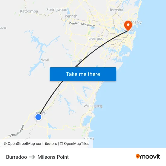 Burradoo to Milsons Point map