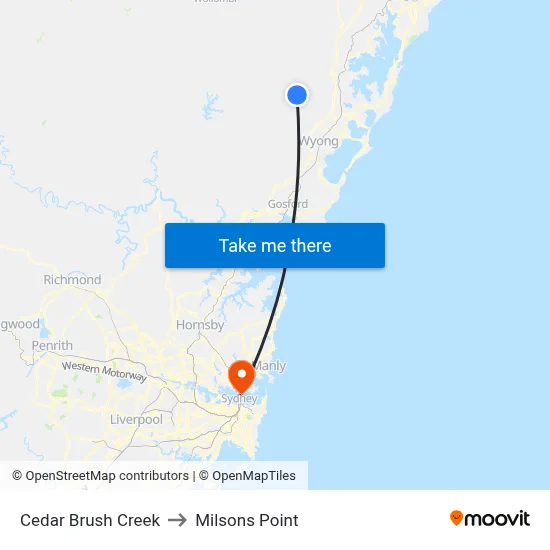 Cedar Brush Creek to Milsons Point map