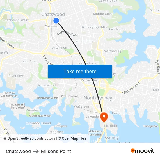 Chatswood to Milsons Point map