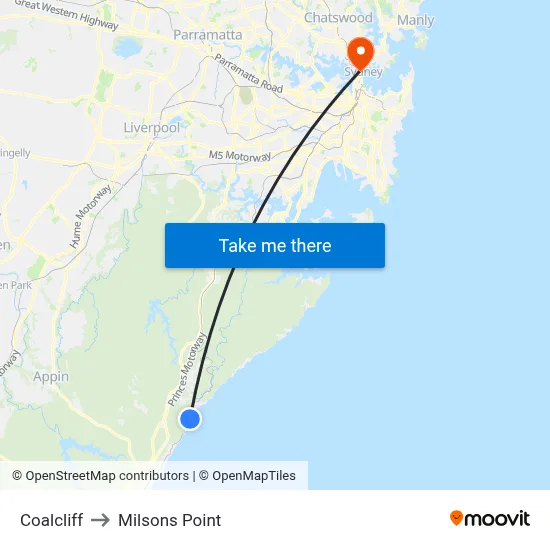Coalcliff to Milsons Point map