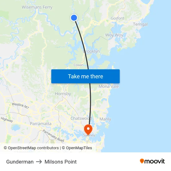 Gunderman to Milsons Point map