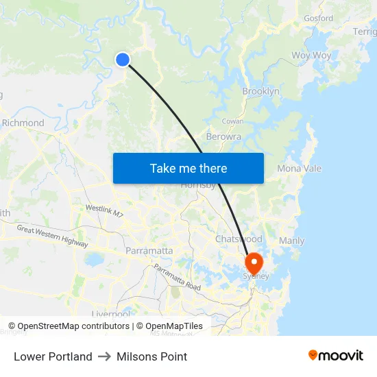 Lower Portland to Milsons Point map